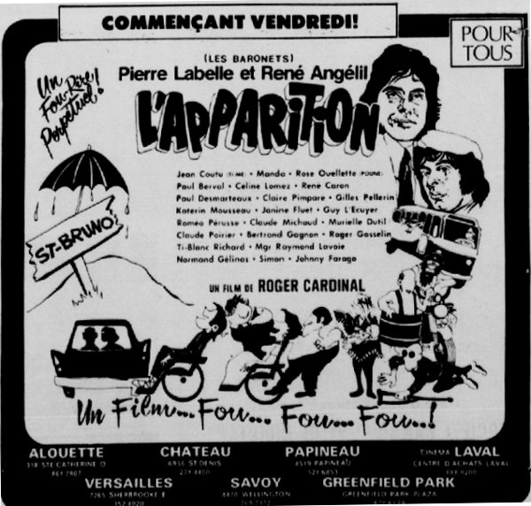 Encart publicitaire pour le film L'Apparition de Roger Cardinal (Le Petit Journal, 23 mars 1972)