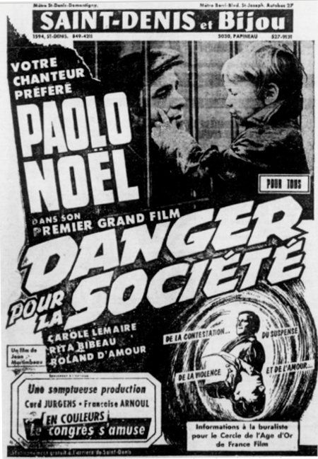 Encart publicitaire du film Danger pour la société paru dans Le Petit Journal du 1 février 1970