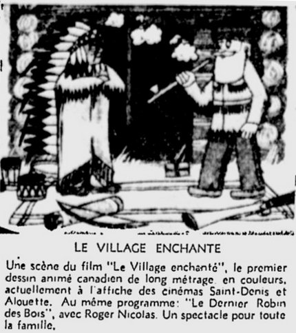 Encart paru dans Le Devoir du 29 décembre 1955 ventant le film d'animation Le village enchanté