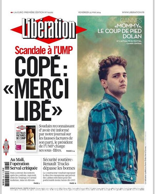La une du quotidien Libération (23 mai 2014) Xavier Dolan en couverture!