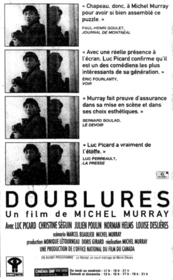 Encart publicitaire du film Doublures paru dans La Presse du 22 janvier 1994 (coll. filmsquebec.com)