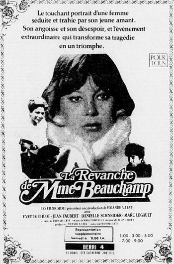 Encart publicitaire du film La Revanche de Madame Beauchamp (1980)