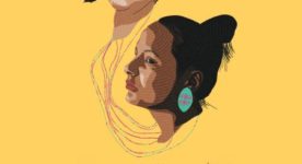 Affiche du film Kuessipan de Myriam Verreault (lettrage rouge et dessin de deux visages de filles sur fond jaune moutarde)