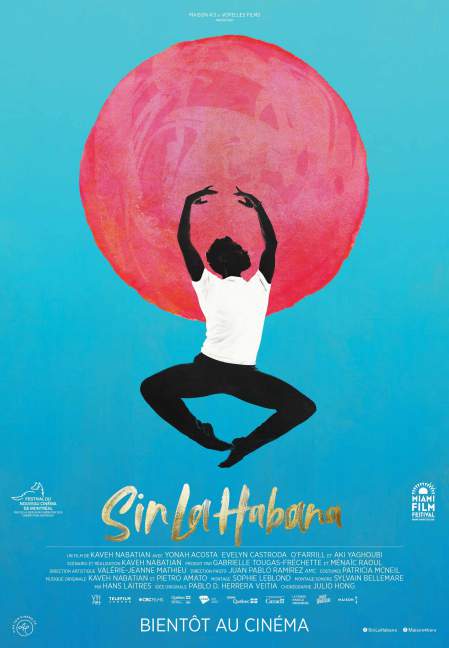 Afiche du film Sin La Habana (dessin montrant un danseur sur fond de soleil rouge)