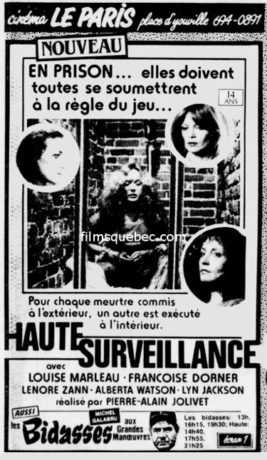 Encart publiciataire paru en 1985 dans Le Soleil pour le film "Haute surveillance" de Pierre-Alain Jolivet