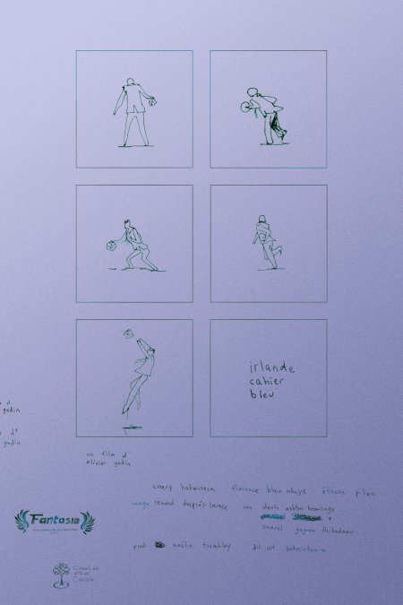 Affiche du film d'Olivier Godin, Irlande cahier bleu (Design : Sarah Warren | Dessins : Zviane)