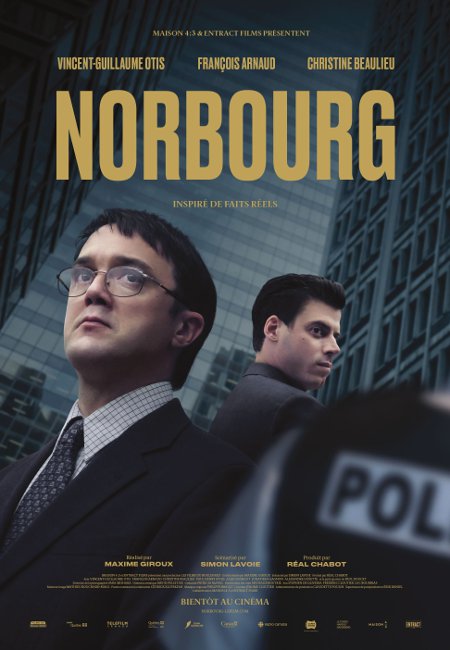 Norbourg - Affiche du film de Maxime Giroux (les deux comédiens principaux, dos à dos, sous le titre en gros caractères)