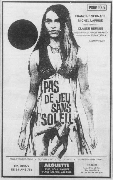 Encart promotionnel pour le film "Pas de jeu sans soleil" de Claude Bérubé (tiré du Soleil)